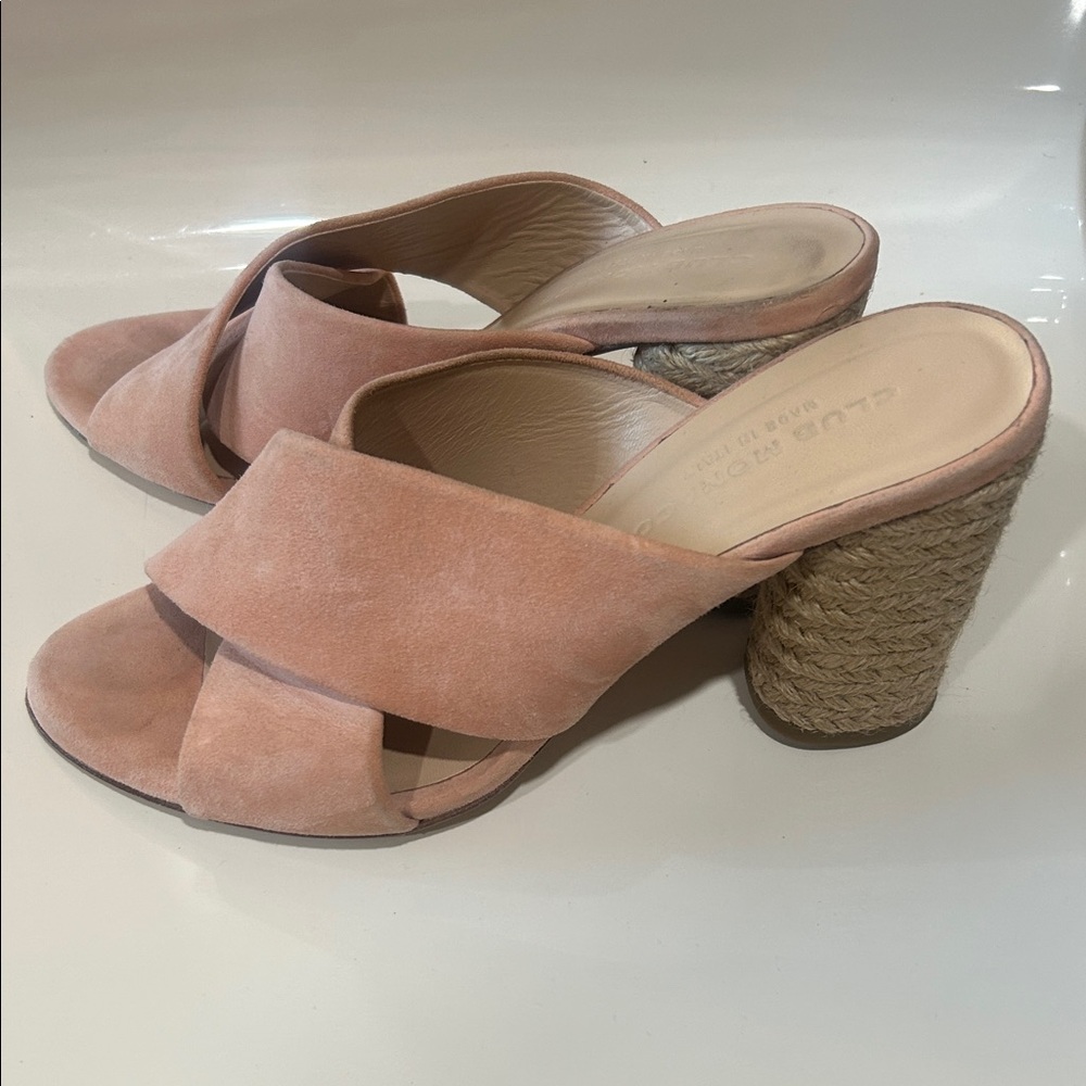 Club Monaco Pink Suede Mules with Woven Heel